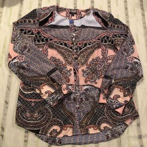 Talbots petite paisley print button up blouse medium